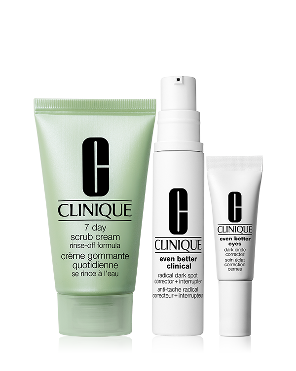 Skin School Supplies: Even Tone Essentials, Ein 3-teiliges Set aus Clinique Minis - kraftvolle Spezialisten, die die Haut strahlen lassen. Hautverfärbungen und ein unebener Hautton haben hiermit keine Chance.