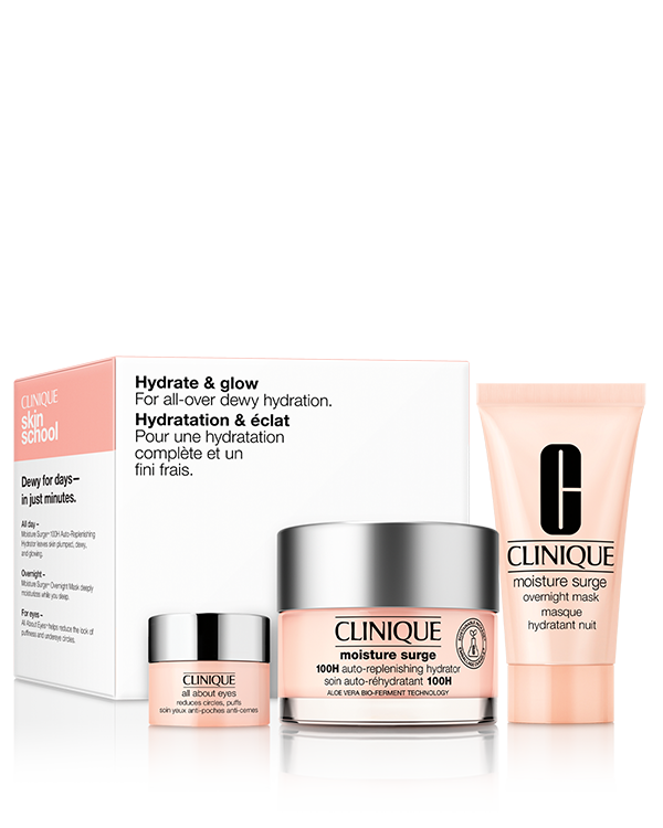 Moisture Surge™ Hydrate and Glow Set, Das Set enthält:&lt;br&gt;br&gt;Moisture Surge™100H Auto-Replenishing Hydrator, 50ml&lt;br&gt;Moisture Surge™ Overnight Mask, 30ml&lt;br&gt;All About Eyes™, 5ml
