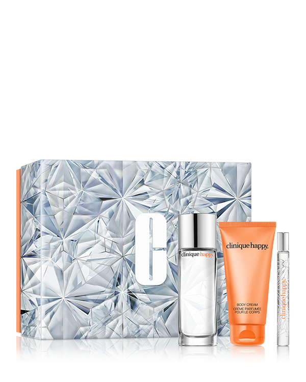 Perfectly Happy Fragrance Set, Ein Hauch von Zitrusfrüchten, eine Fülle von Blumen und ein Wirbelsturm von Emotionen, die in diesem Clinique Happy For Women Eau de Parfum Set enthalten sind.