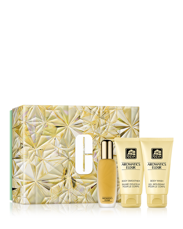 Aromatics Elixir Essentials Fragrance Set, Ein exklusives Dufttrio, das von Kopf bis Fuss fasziniert.