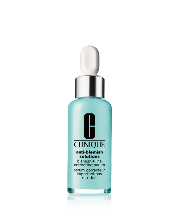 Anti-Blemish Solutions™ Blemish + Line Correcting Serum, Un sérum hydratant et sans corps gras qui réduit les imperfections tout en atténuant visiblement les rides et en améliorant la fermeté et l&#039;élasticité de la peau.